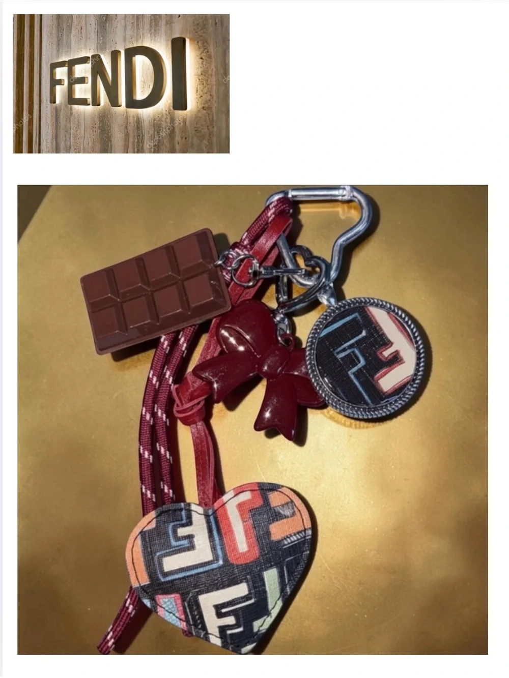 FENDI 🩷 Logo Upcycled Bag Charm w/Resin FF Charm, Candy Bar, & Clip, COA, NWOT